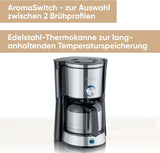 SEVERIN Cafetera espresso "TypeSwitch" con jarra térmica, AromaSwitch para elegir entre 2 perfiles de preparación, cafetera para hasta 10 tazas, 1000W, acero inoxidable cepillado-negro, KA 4845