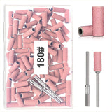 BLESWIN 100 correas de lijado pequeñas para brocas de uñas, grano fino 240 con 2 brocas de 0.118 in, mini correas de lijado para pulir uñas naturales y limpiar cutículas para preparación, rosa