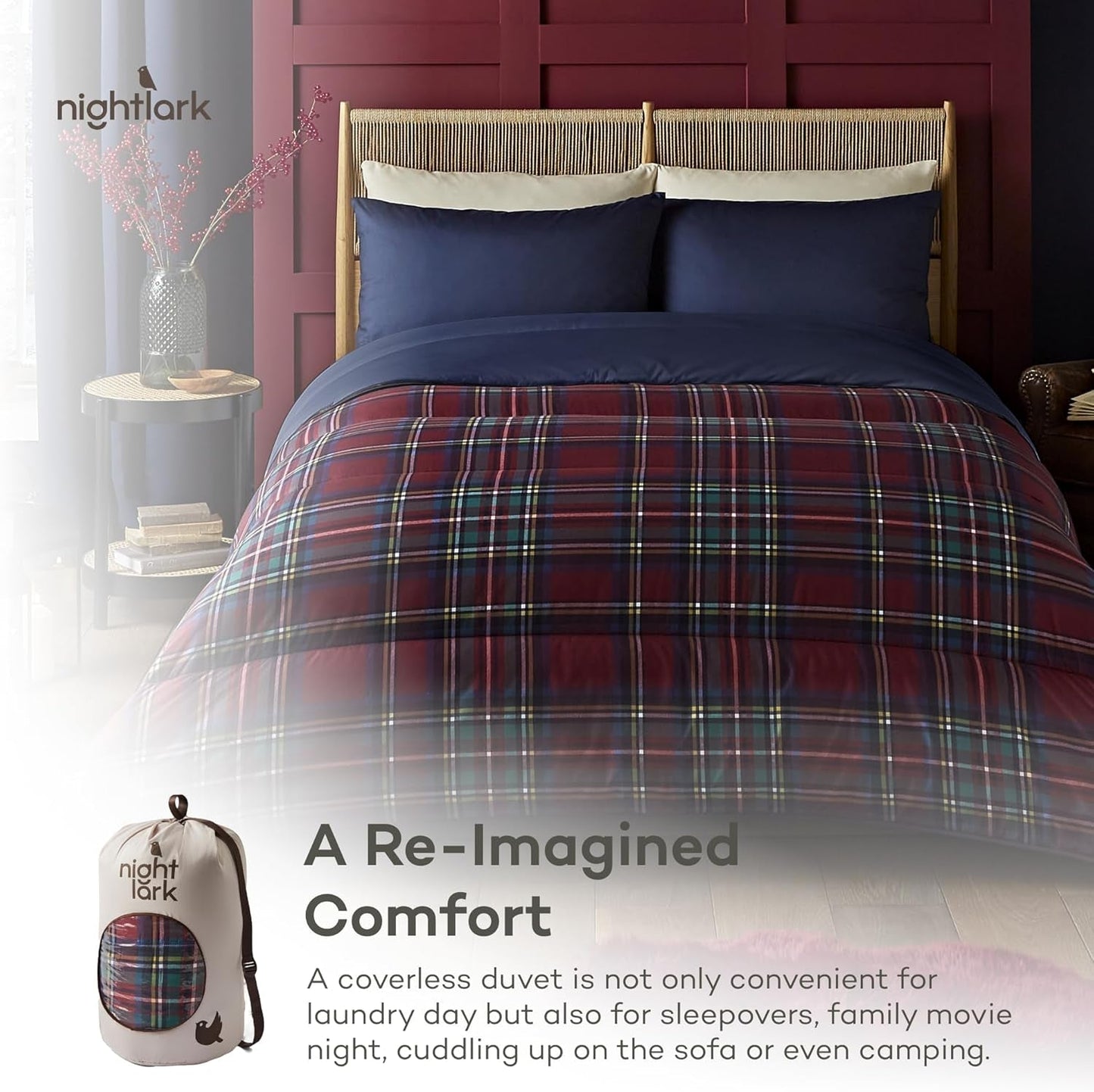 Night Lark Juego de Funda Nórdica y Funda de Almohada, 10,5 tog, Individual, Tartán Rojo Clásico, Ropa de Cama de Lujo, Hipoalergénico, Edredones y Edredones Lavables a Máquina Naty Shop