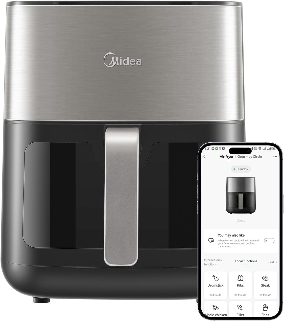 Midea Freidora de Aire Caliente 2L, 1150W Airfryer, Sin Aceite, Freidora de aire caliente, Función de apagado automático Electrodomésticos Naty Shop 6L