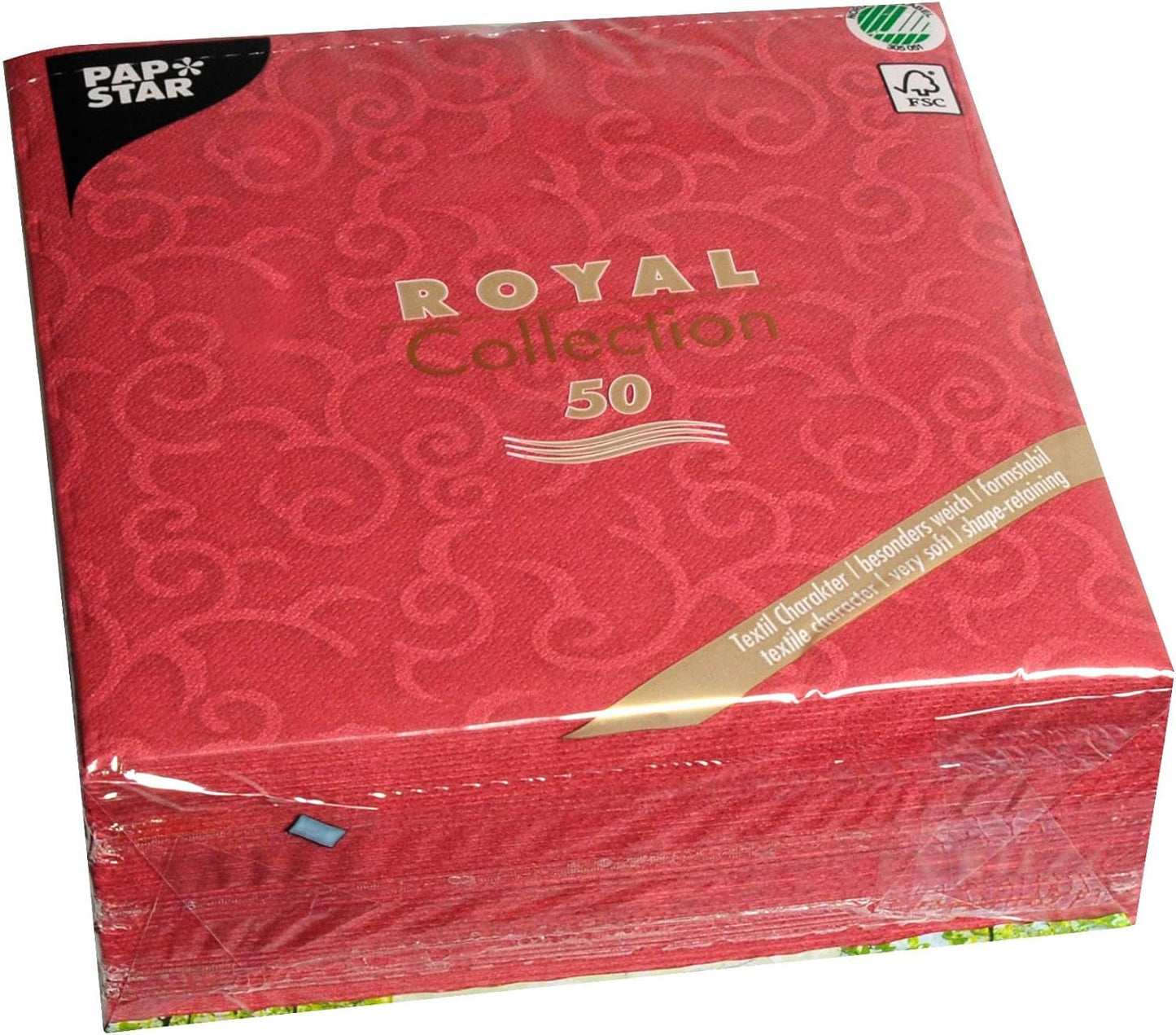 Papstar, 50 servilletas "Colección ROYAL" pliegue 1/4 40 Cm X 40 Cm Burdeos "Casali", #84880