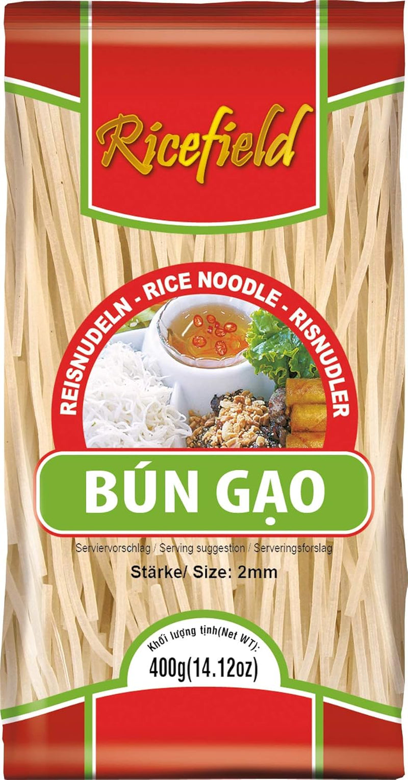 Fideos de arroz Ricefield, fideos, 2 mm, Bun Gao (1 x 400 g)