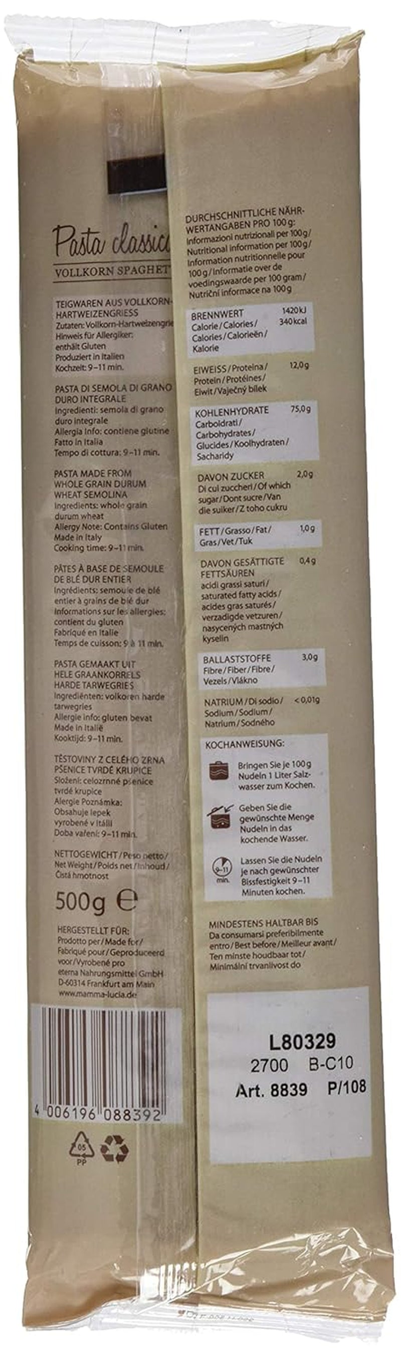 Espaguetis pasta entera, 500 g