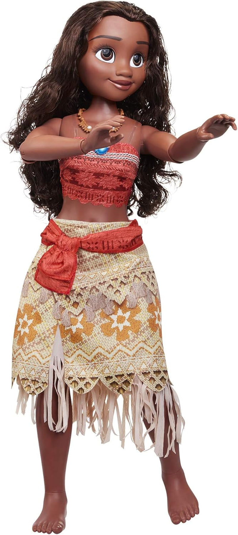 Disney Princess Vaiana, 80 cm große Spielpuppe von Jakks Pacific, bewegliche Puppe, mit Bürste zum Kämmen ihrer welligen Locken, vom Film Inspired Kleid, abnehmbare Halskette mit Anhänger