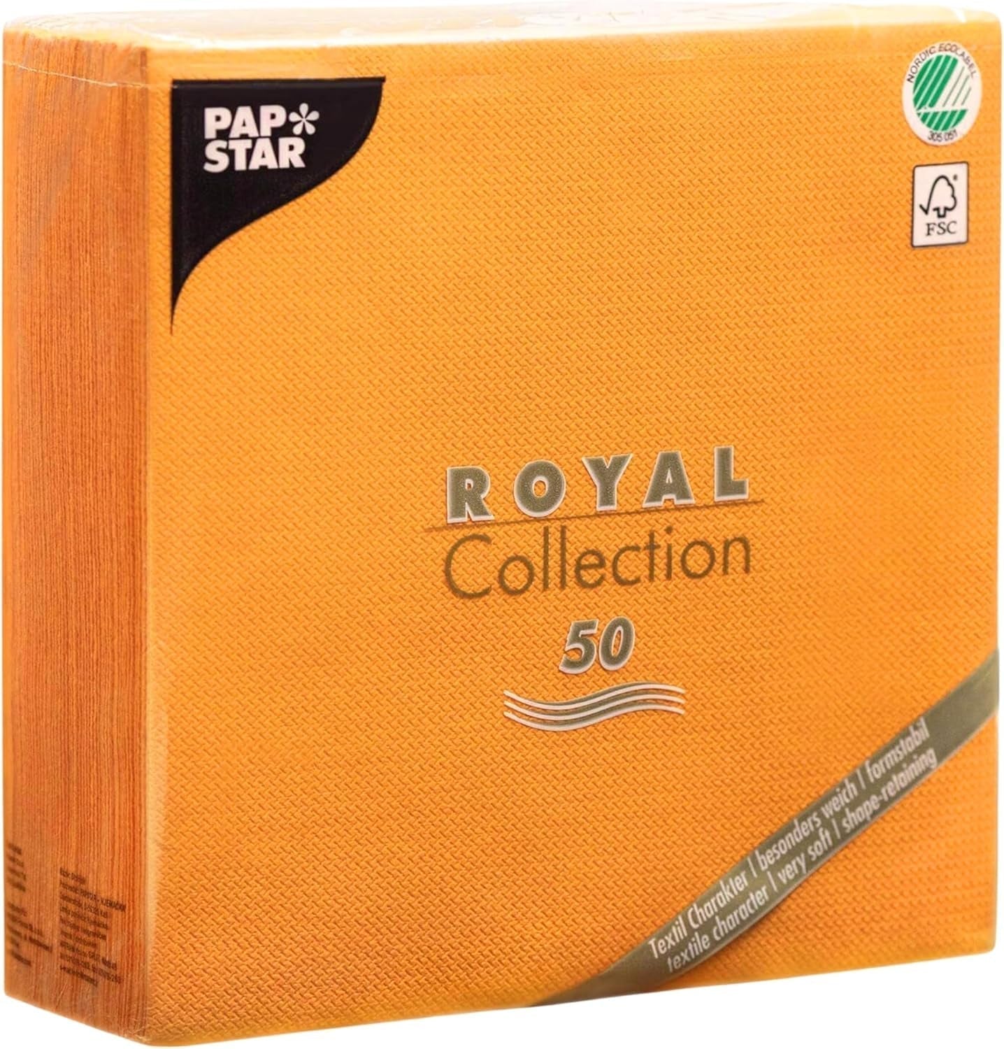 Papstar, 50 servilletas "Colección ROYAL" pliegue 1/4 40 Cm X 40 Cm naranja, #82219