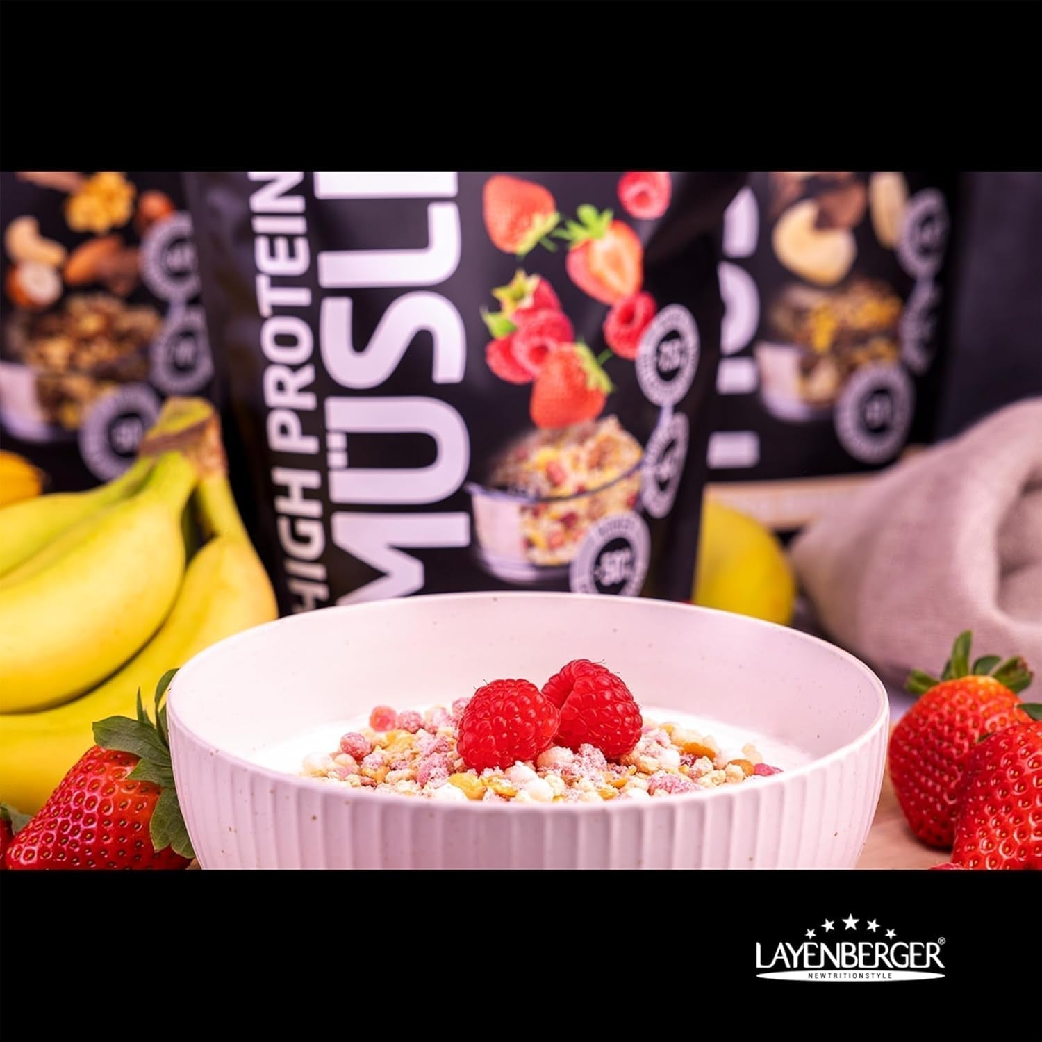 Layenberger Muesli 3K rico en proteínas, 50% Eiweiß y 18% Kohlenhidrato - Paquete individual (1X 390 G) - Schoko-Nuss Cereale Naty Shop