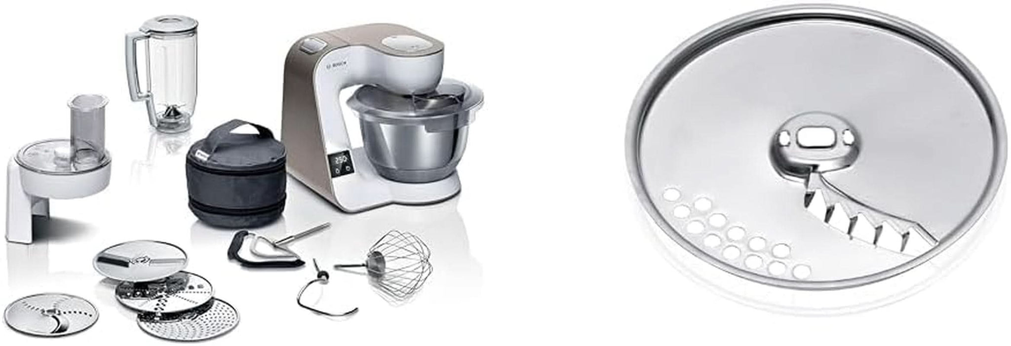 Bosch Serie 4 MUM5X720 robot de cocina, báscula integrada, bol de acero inoxidable 3,9L, batidora 1,25L, 1000W Accesorios Alimentación y Lactancia Tienda Bebe Naty Pack de discos Blanco Champán 2 accesorios