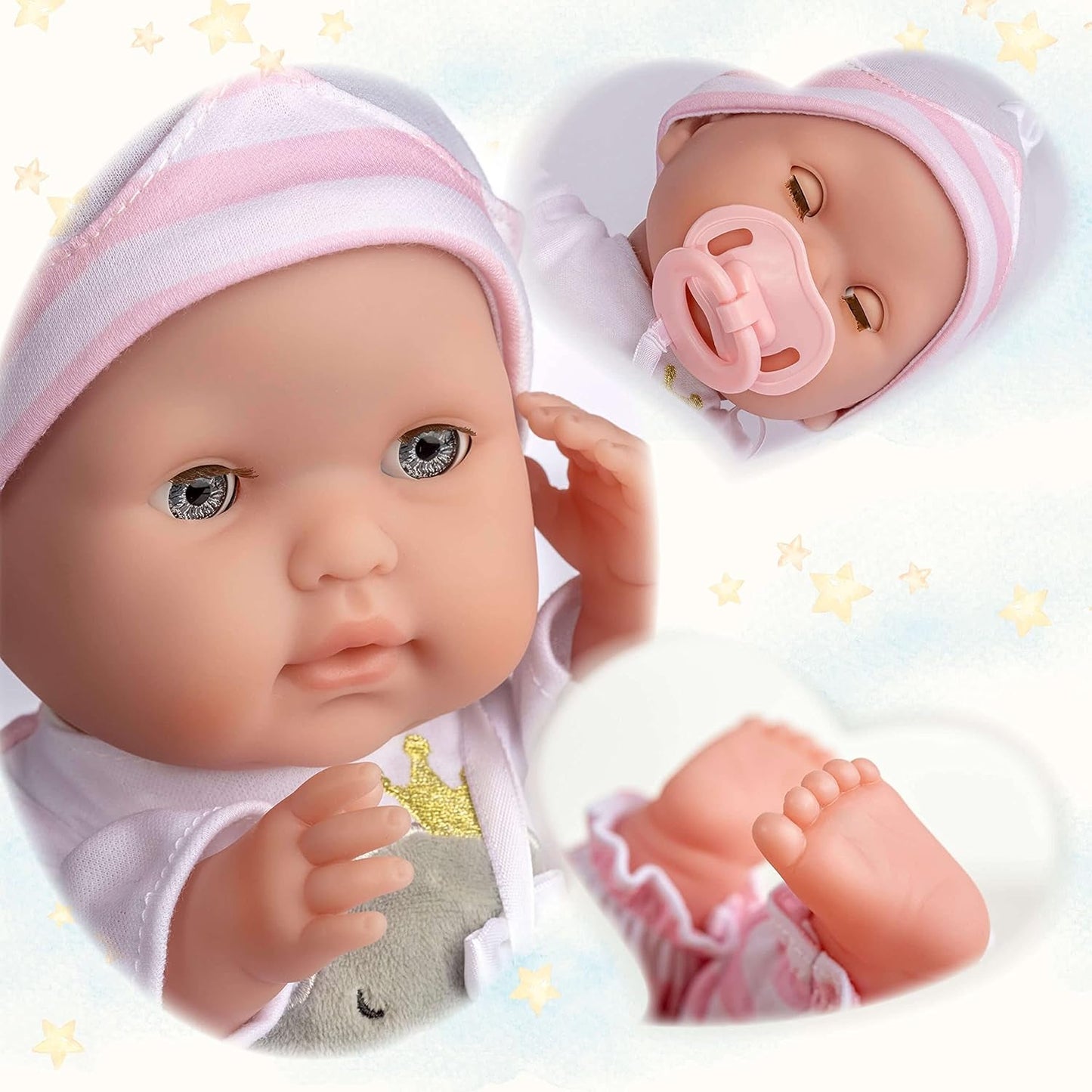 JC Toys - Berenguer Boutique Muñeca Suave y Realista de 38 cm con Boca Abierta/Cerrada, Set de Regalo de 10 Piezas, Biberón, Sonajero, Chupete y Accesorios, Rosa, Edad 2+