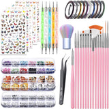 Juego de pegatinas y accesorios para uñas, 5 pegatinas para uñas, cepillo, piedras, cinta decorativa, lámina dorada, perfecto para manicura y uñas de gel, juego de 50 piezas