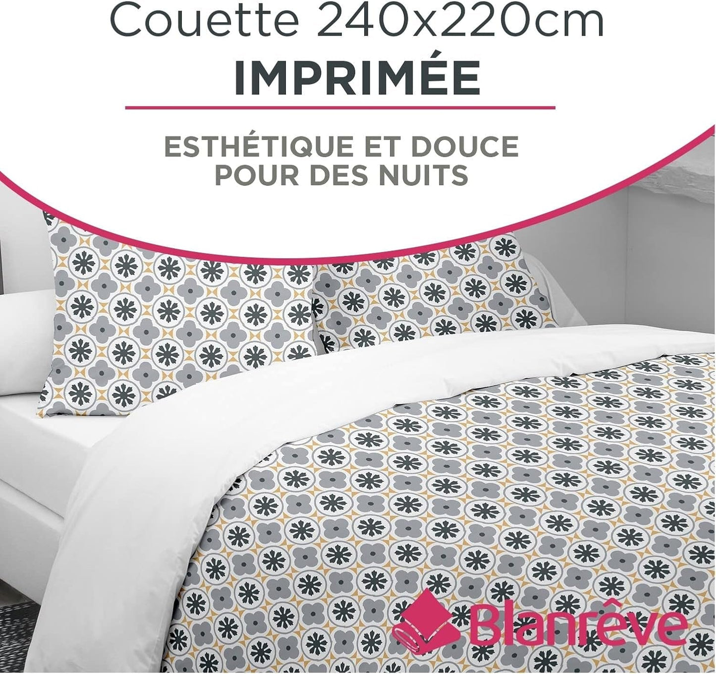 Blanrève Funda nórdica Estampada o Lisa, Templada, Para cama de matrimonio, Fácil de mantener, 240 X 220 Cm, Gris, Blanco Edredones y edredones Naty Shop