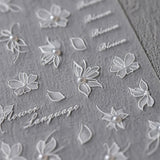 JMEOWIO 3D Nagelsticker Weiße Blumen Nail Art Sticker Selbstklebend Nagelaufkleber 5D Stereoskopisch Dekoration Nageldesign Zubehör 1 Blatt