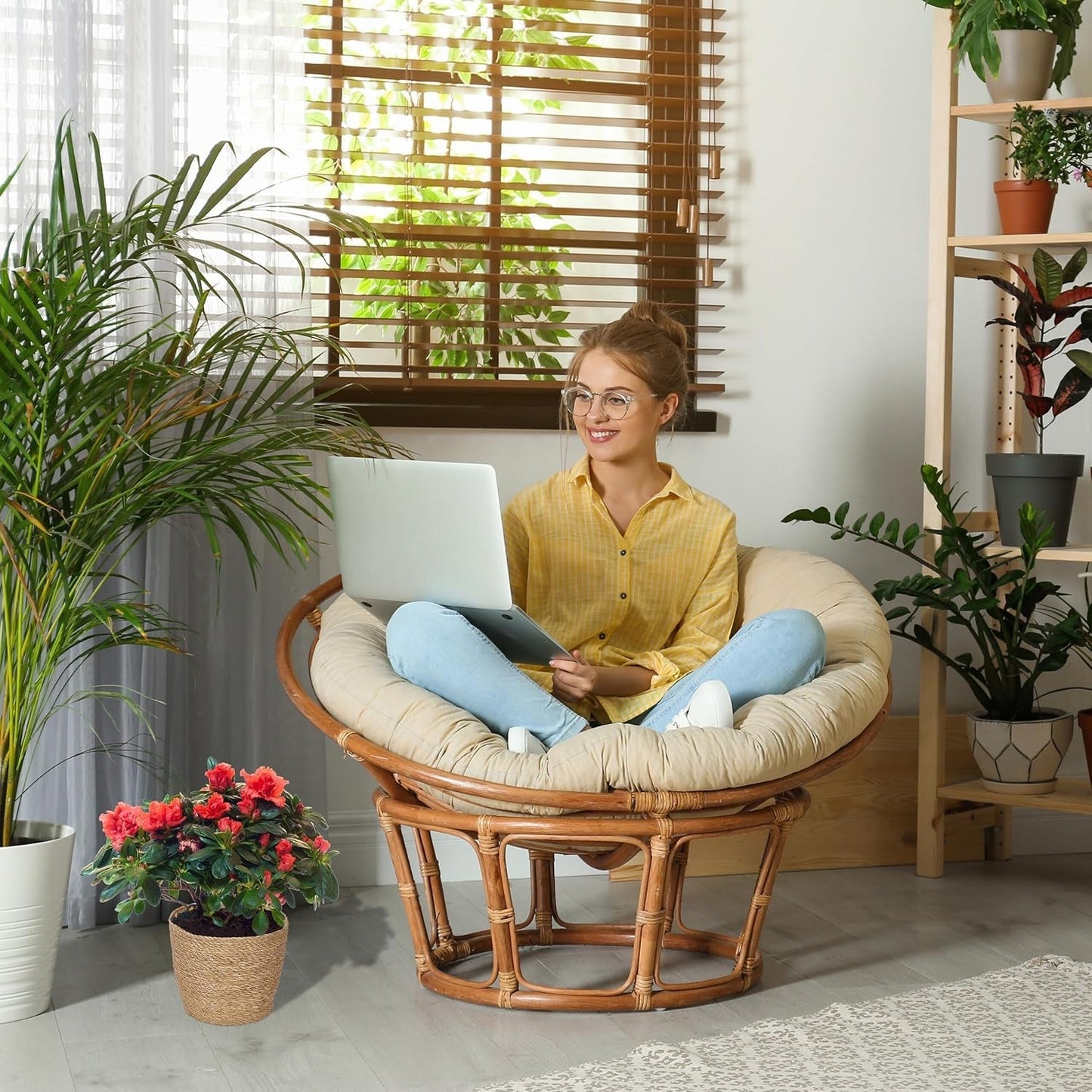 Relaxdays Macetero de algas marinas, juego de 3 maceteros redondos para flores y hierbas con papel de aluminio, macetero de 3 tamaños natural