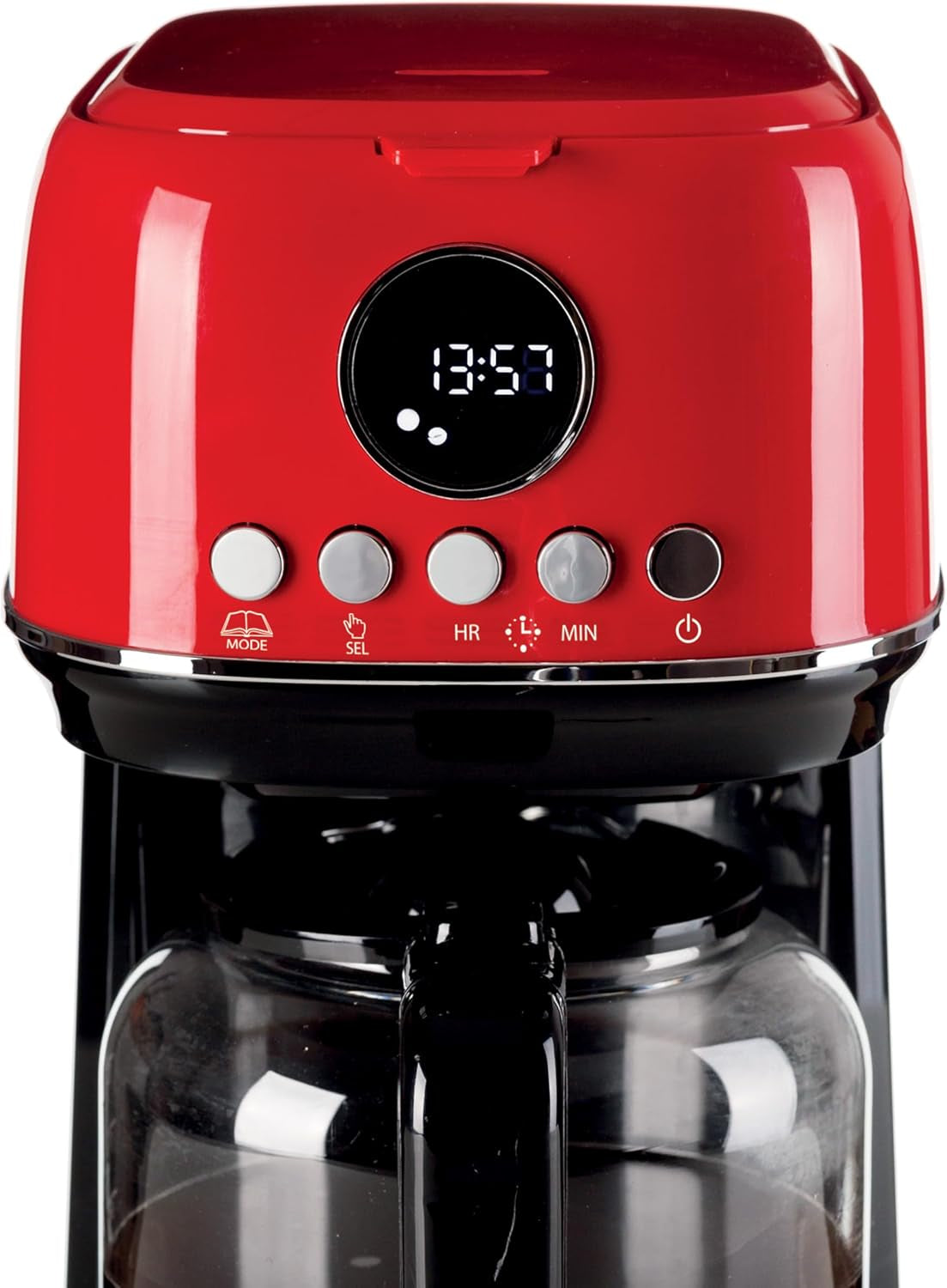 Ariete Moderna 1396 Cafetera espresso con filtro para preparar café americano hasta 15 tazas Jarra de cristal Placa calefactora Pantalla LCD Filtros extraíbles y lavables Blanco