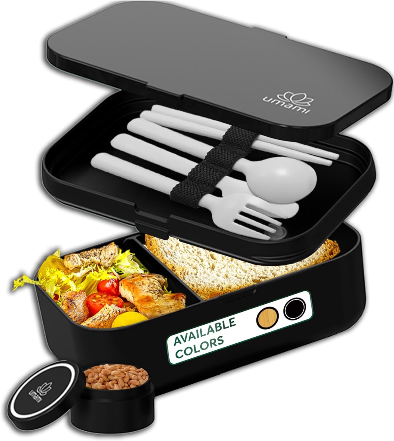 Umami Fiambrera para Adultos, Fiambrera Bento Apilable con 4 Cubiertos y Compartimentos, Fiambrera para Adultos, Ensaladera para Llevar, Fiambrera para Picnic/Oficina, Gris Antracita, 1500ml Naty Shop Fiambreras Full Negro M - 900/1000 Ml