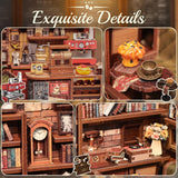 CUTEBEE Kit de esquina para libros – Casas de muñecas DIY, kit de construcción de casa en miniatura con luz LED para adultos, rompecabezas de madera 3D y soporte para libros – Decoración de estantería y regalo (café de esquina)