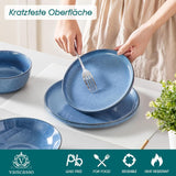 Steingut Geschirrset 6 Personen, vancasso ANYA Blau Teller Set Modern 24 teilig, Tafelservice mit Speiseteller, Suppenteller, Desserttellern, Schüsseln, Geschirr Set Spülmaschinen und Mikrowellenfest
