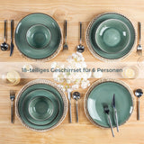 GBhome Juego de vajilla de porcelana para 4 personas, 12 piezas, esmaltado reactivo, hecho a mano, apto para microondas y lavavajillas, juego de platos y cuencos, color petróleo GDW025WB-EU