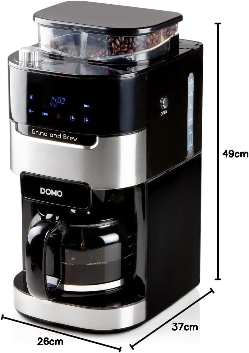 Cafetera espresso DOMO DO721K "Grind and Brew" - Función Bean-to-Cup - Pantalla LCD - Para café molido o en grano entero - 1,5 L