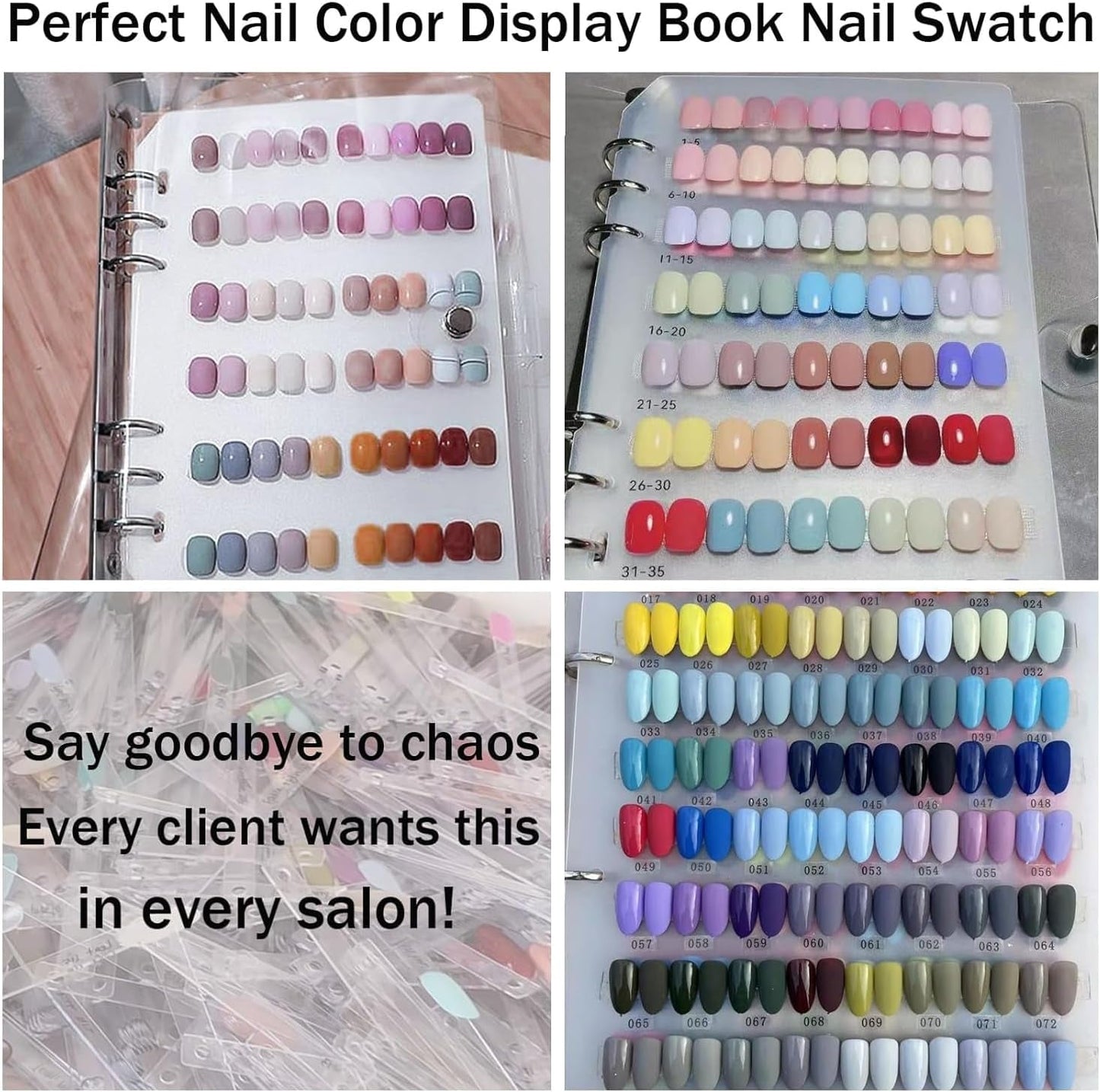Juego de organizador de uñas A5 con cierre de grapas y hojas extraíbles - Caja transparente resistente + 6 almohadillas adhesivas y libro de almacenamiento de uñas artificiales/adhesivo desmontable - Ideal para almacenamiento, presentación