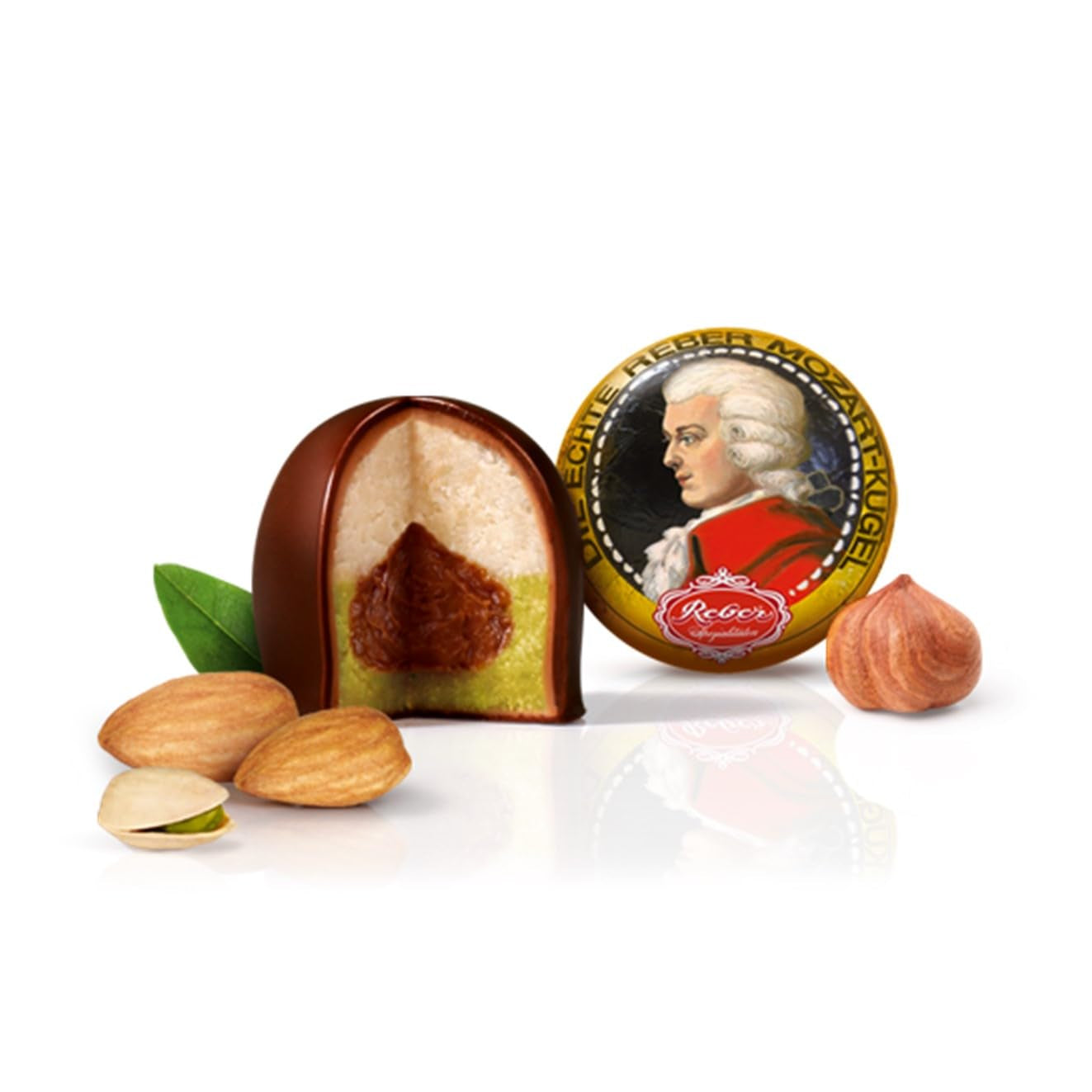 Reber Mozart Balls - Bolsa de confitería de 8 piezas - Auténticas bolas Reber Mozart de chocolate negro, mazapán y turrón - 1 x 160 g