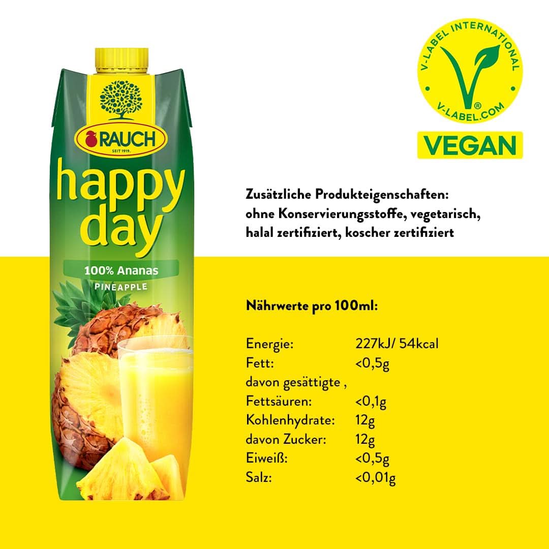 Rauch Feliz Día Piña | Explosión de sabores tropicales | Elaborado con jugo de piña 100% concentrado | 6 x 1 litro, Tetra Prisma Bebidas sin alcohol Naty Shop