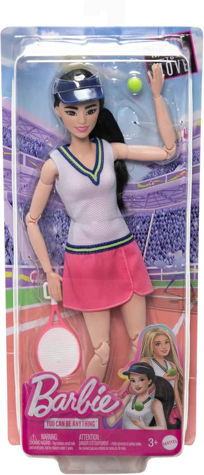 Muñeca Barbie Made to Move - Jugadora de tenis con raqueta y pelota - Muñeca articulada de 22 para juegos realistas, fanáticos del tenis y niños de 3 años en adelante, HKT73