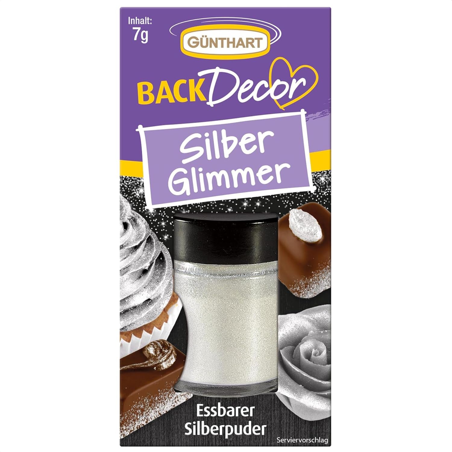 Günthart Backdecor Gold Powder - Purpurina comestible, colorante alimentario en polvo, purpurina para bebidas - Purpurina pequeña con polvo dorado para amantes de la repostería, 1 paquete (1 x 7 g)