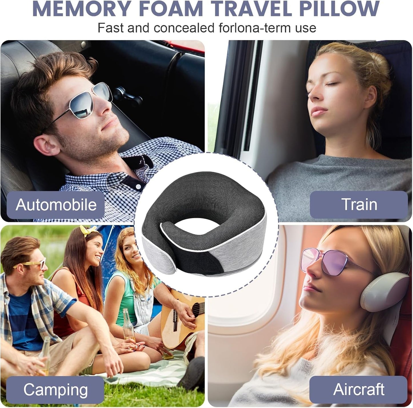 Almohada para el cuello Almohada de viaje de espuma viscoelástica Diseño ergonómico Almohada para el cuello de espuma viscoelástica con máscara para los ojos 2 tapones para los oídos y bolsa de almacenamiento Perfecto para dormir en la carretera cuando viaja Naty Shop Almohadas ortopédicas cervicales
