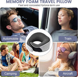 Almohada para el cuello Almohada de viaje de espuma viscoelástica Diseño ergonómico Almohada para el cuello de espuma viscoelástica con máscara para los ojos 2 tapones para los oídos y bolsa de almacenamiento Perfecto para dormir en la carretera cuando viaja Naty Shop Almohadas ortopédicas cervicales