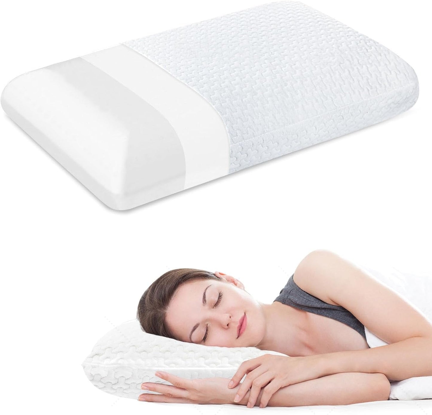 BDTFO Almohada ortopédica de espuma viscoelástica para el dolor de cuello, almohada ortopédica para el contorno cervical, soporte para el cuello para la espalda y el estómago, para dormir de lado con funda lavable y transpirable con cremallera, almohadas ortopédicas cervicales Naty Shop White Bread