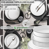 SANGER | Marlo Juego de vajilla con bordes blancos y negros, vajilla de porcelana de 18 piezas para 6, blanco con detalles en negro, platos llanos, platos de postre y tazones, diseño moderno | LA COLECCIÓN PREMIUM