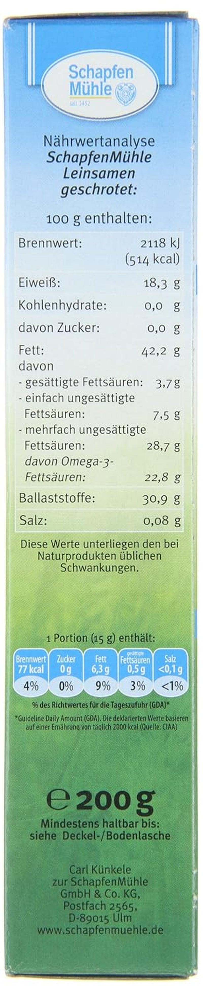 Schapfen Mill linaza molida, paquete de 200 g