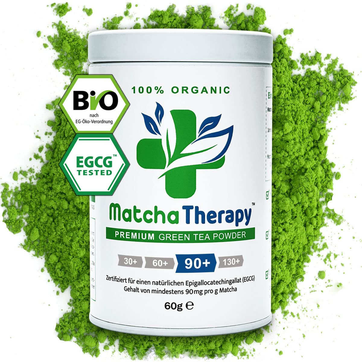 Terapia Matcha 30+ | Té Matcha orgánico en polvo | 60 gramos | Con un contenido comprobado de al menos 30 mg/g de catequina EGCG | Apoya el sistema inmunológico y los niveles de energía | Calidad Ceremonial | Té verde de Japón