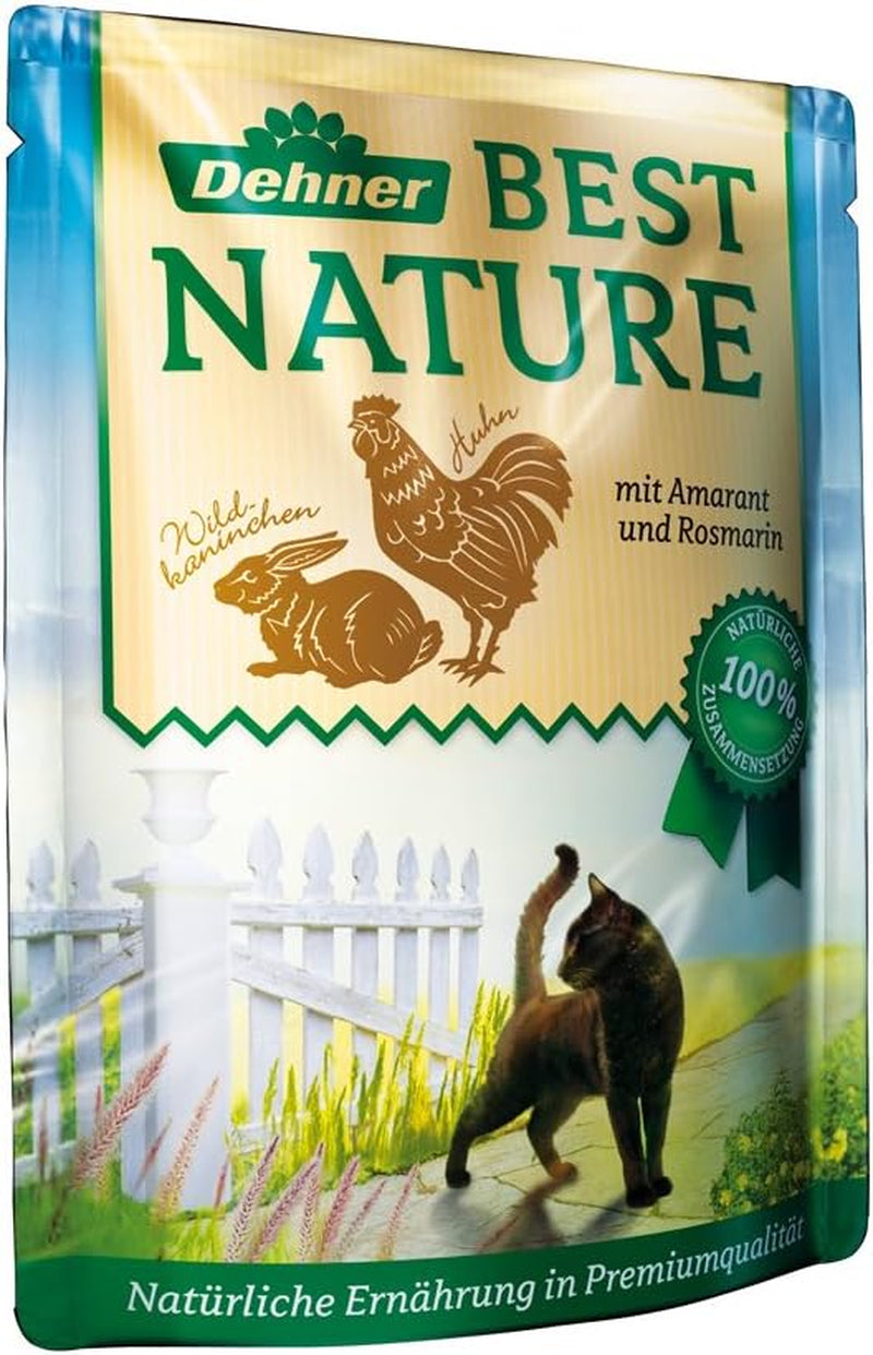 Dehner Best Nature Katzenfutter Multipack, Nassfutter, para gatos ausgewachsene, je 2 x Kalb / Wild / Huhn / Kaninchen, 8 x 85 g Bolsa (680 g)