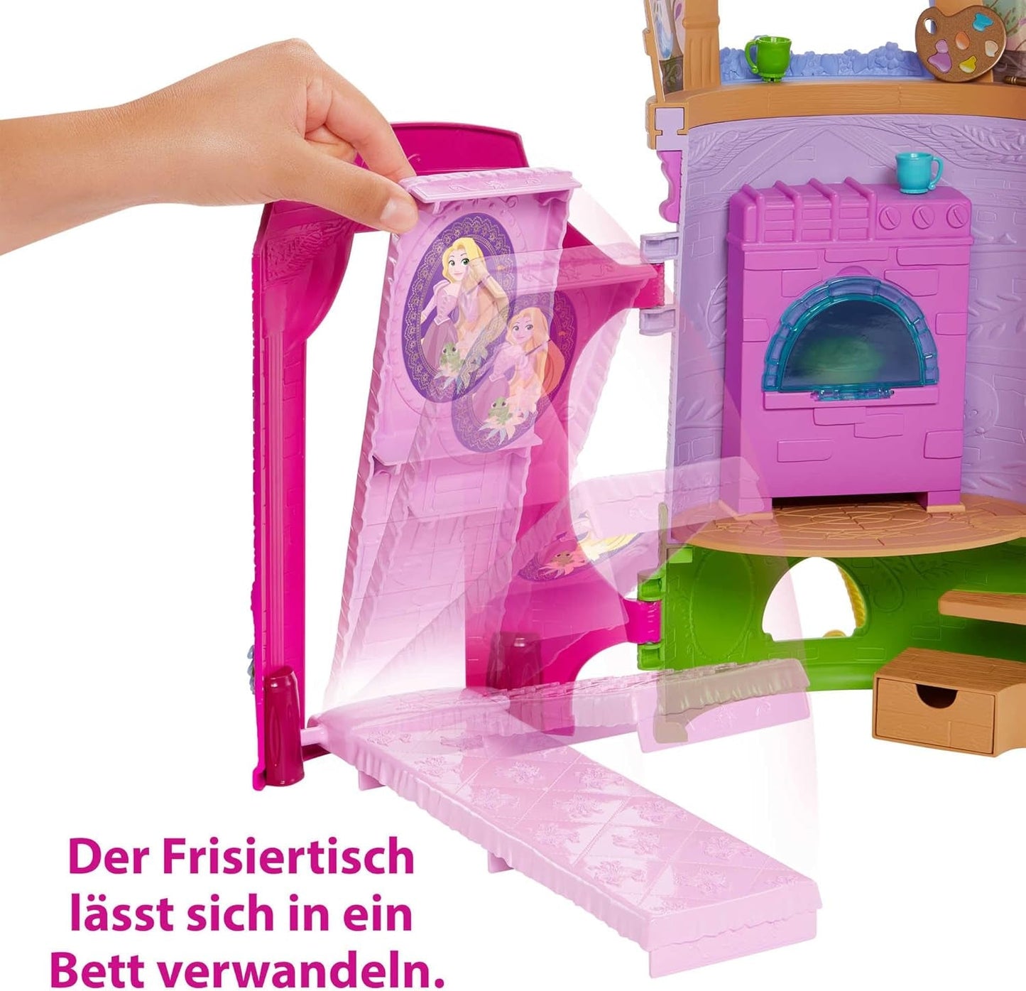 Princesas Disney HMV99 - Muñeca Rapunzel Móvil y Torre de Juegos con Diversión por Todos lados, 6 Zonas de Juego y 15 Accesorios, Inspirada en la Película de Disney, Juguetes para Muñecas 3 Años Naty Shop Dolls