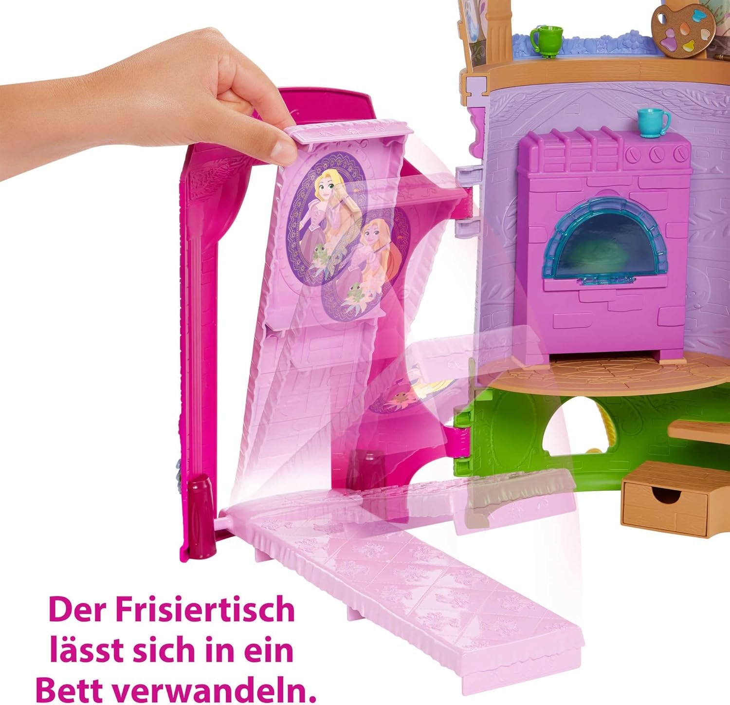 Princesas Disney HMV99 - Muñeca Rapunzel Móvil y Torre de Juegos con Diversión por Todos lados, 6 Zonas de Juego y 15 Accesorios, Inspirada en la Película de Disney, Juguetes para Muñecas 3 Años Naty Shop Dolls