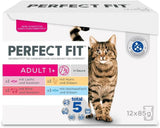 Perfect Fit Adult 1+ selección de comida húmeda con salmón, pescado de aguas profundas, ternera y pollo, 48 sobres, 12x85g (paquete de 4) - Comida húmeda premium para gatos adultos a partir de 1 año