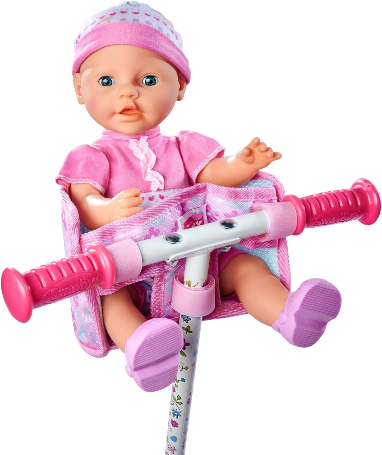 Simba 105560018 - Asiento de bicicleta para recién nacido con cinturón, accesorio para muñecos, asiento de tela, cinturón de seguridad, manillar con velcro, para muñecos de 30-43 cm, a partir de 3 años