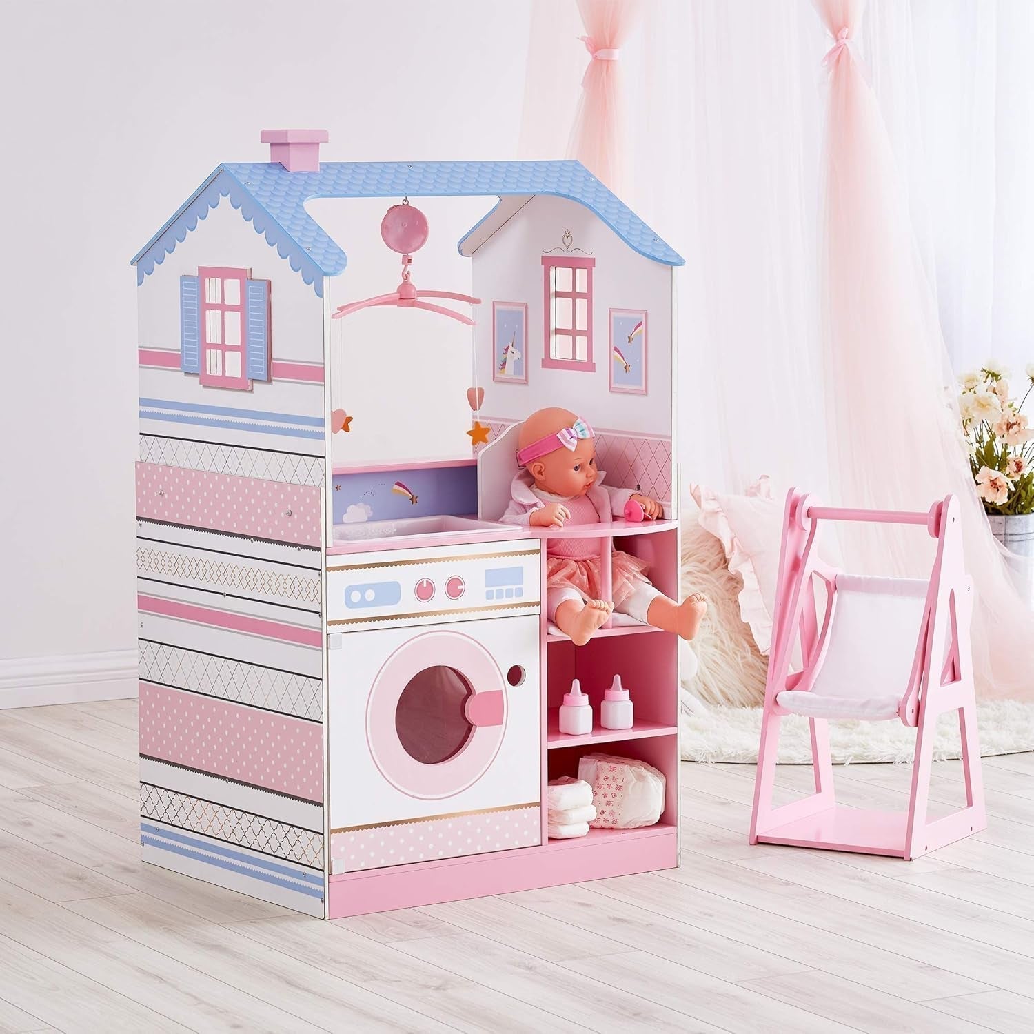 Olivia'S Little World Teamson Kids Muñecas bebé de 18 pulgadas Casa de muñecas de madera Guardería de doble cara TD-11460W Casas de muñecas Naty Shop
