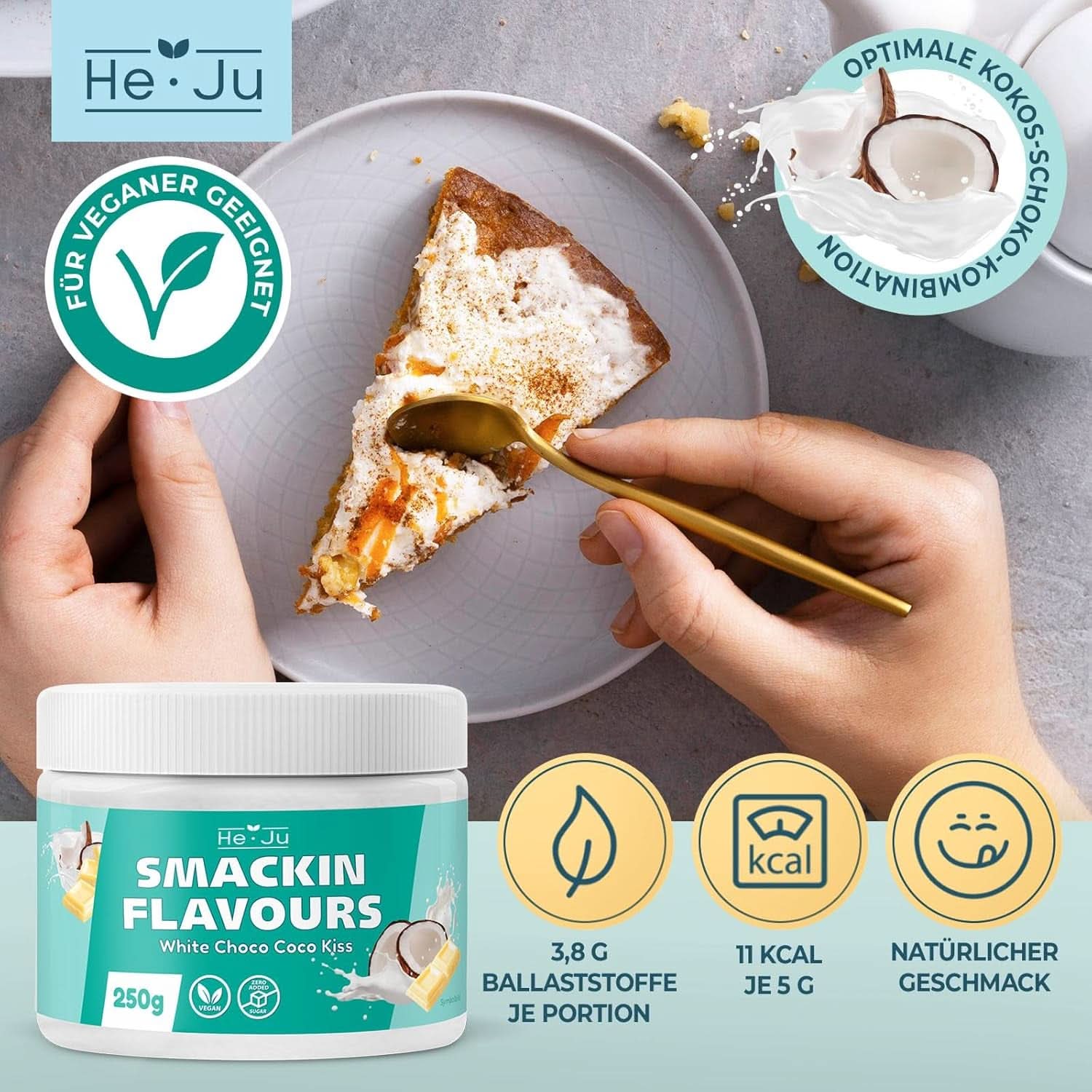 He-Ju, Polvo con sabor a chocolate blanco y coco, 250 gramos Tienda Aromas Naty