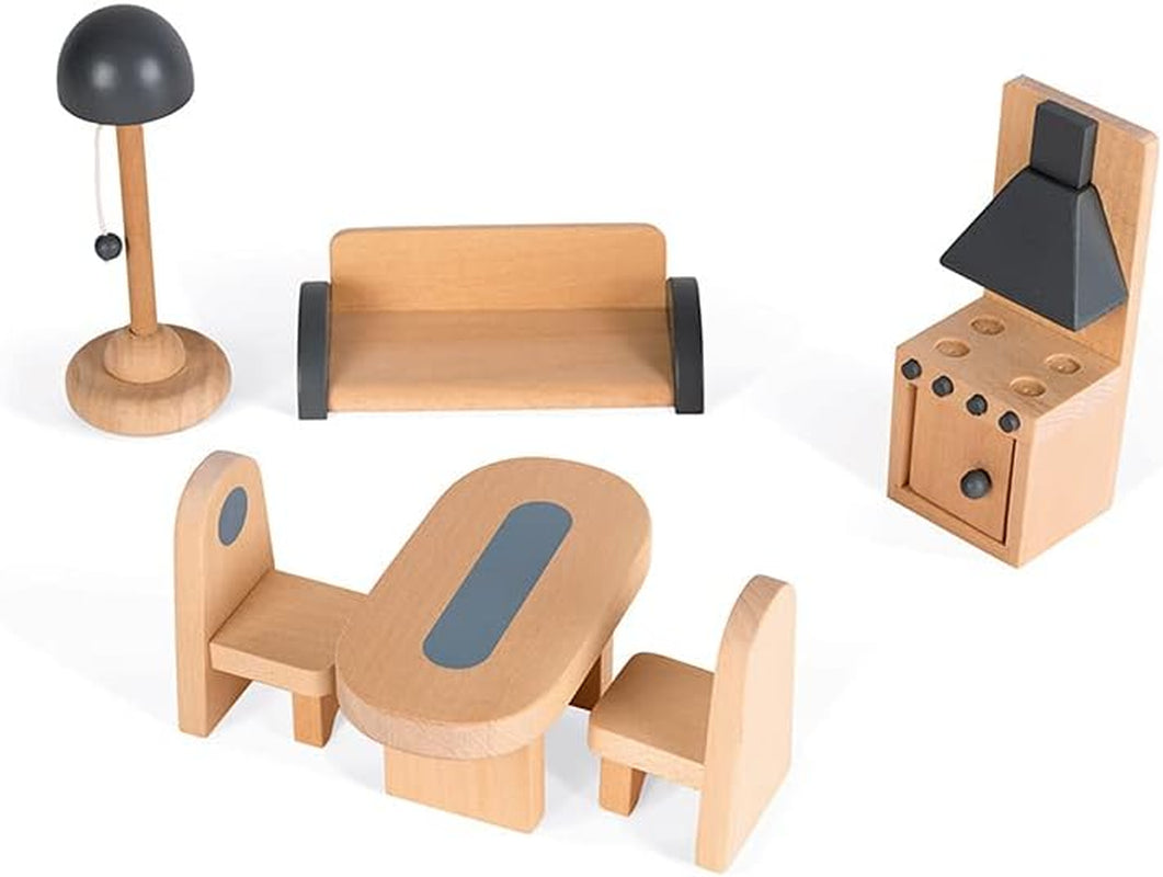 Janod - Casa de Muñecas Mademoiselle de Madera, 3 Pisos y 11 Accesorios, Réplica de Juguete, Desarrolla la Imaginación, A partir de 3 años, J06581, Rosa Naty Shop Casas de Muñecas