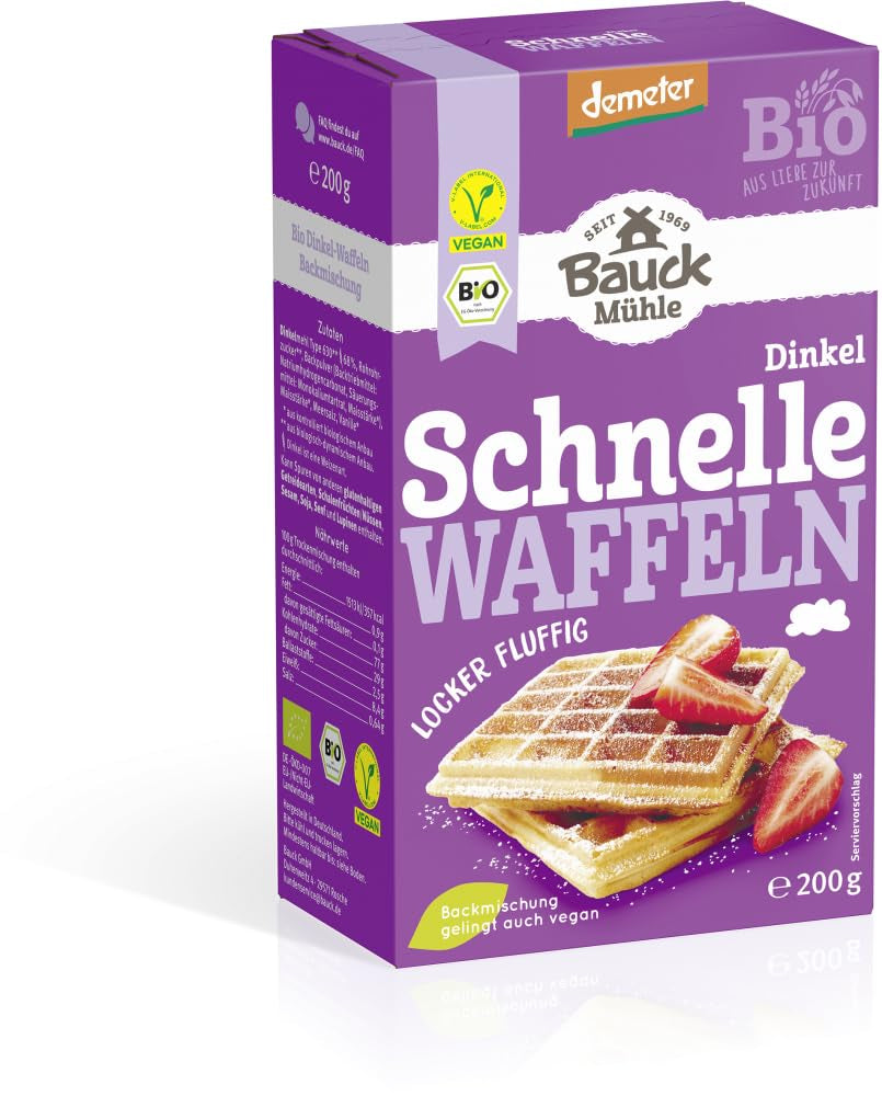 Demeter Bauck Hof Bio Dinkel Waffeln, 200 G Mezcla para hornear y cocinar Naty Shop 12 X 200 Gr