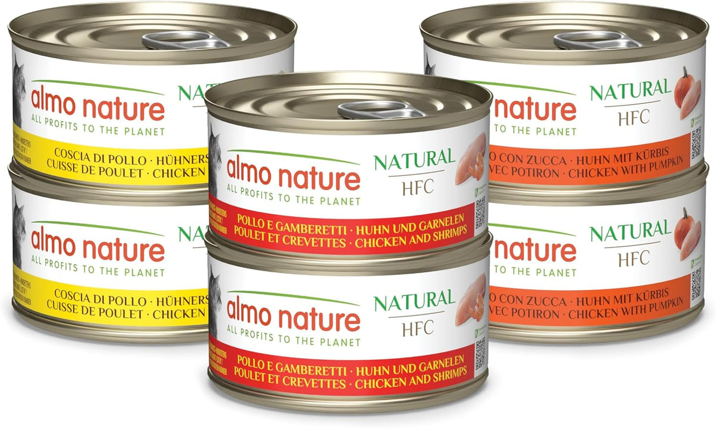Almo Nature HFC Comida húmeda natural para gatos - Recetas variadas con pollo - 6 x 70g