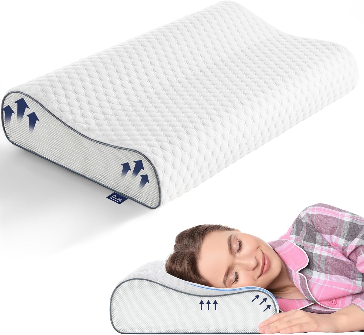 BedStory Almohada de Espuma viscoelástica, Almohada de Soporte para el Cuello Ajustable en Altura, Almohada ergonómica, Almohada para Dormir de Lado para Dormir boca arriba y boca abajo (60 x 36 x 12/10 cm)