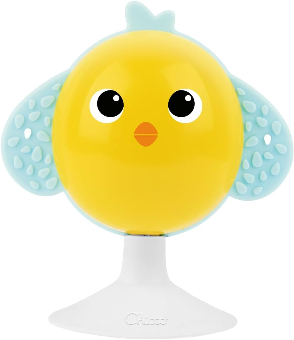 Chicco set regalo comida Dou Dou, set babero, trona de juguete con ventosa en forma de simpático pollo, con dos sonajeros de colores, fácil de coger a partir de 6 meses Juguetes Bebé Naty Shop