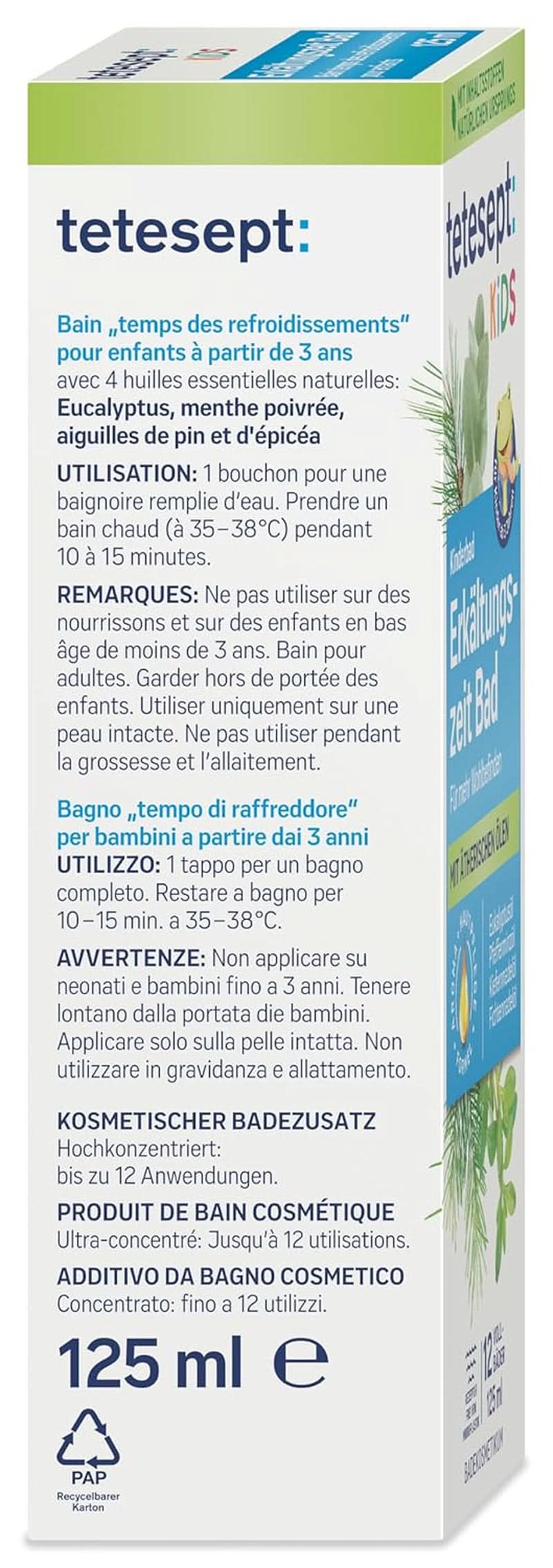 Tetesept Kids Cold Time Bath - Aditivo de baño infantil para la estación fría con 4 aceites esenciales, relajación y calentamiento, 125 ml Naty Shop
