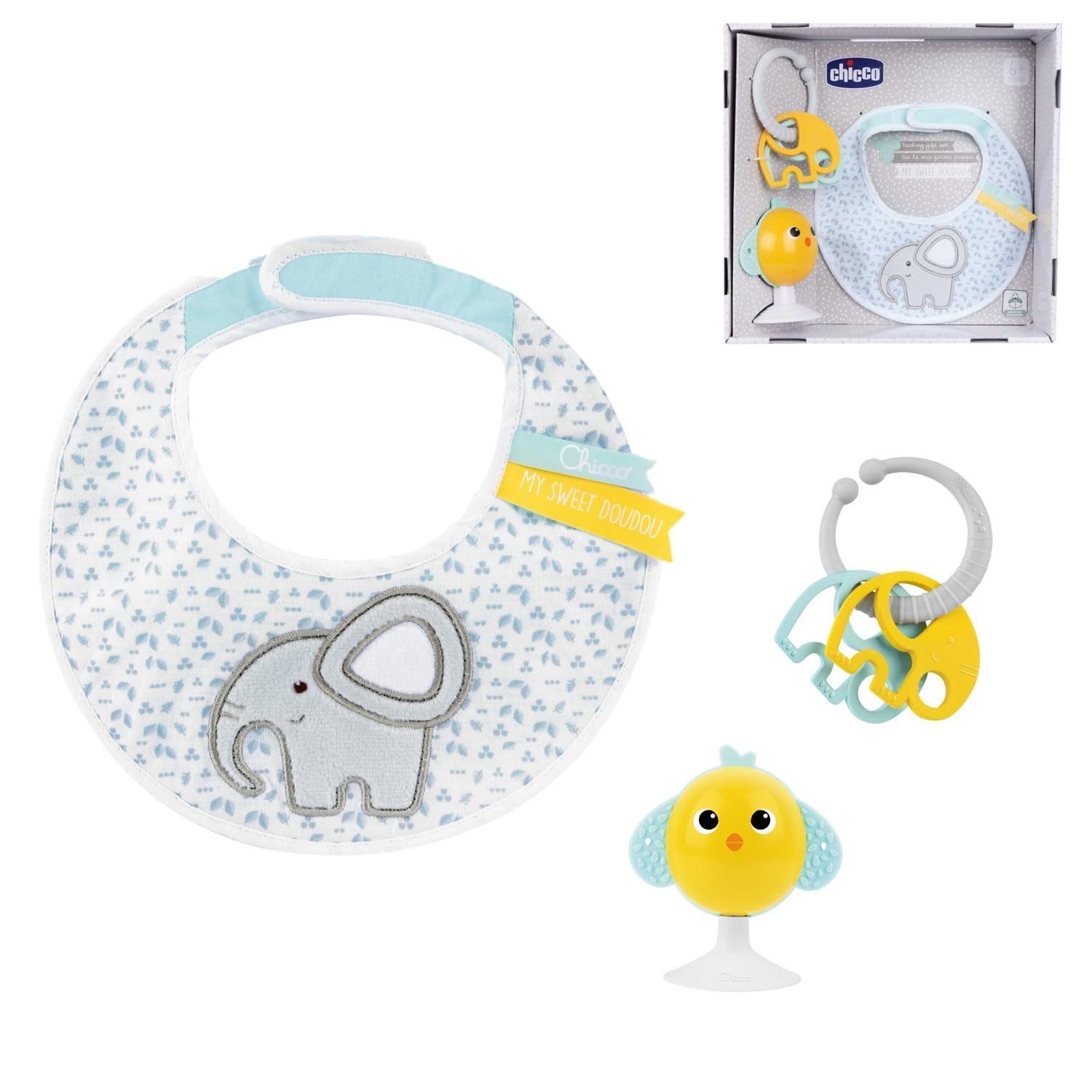 Chicco, Set de regalo para bebé My Sweet Doudou, suave manta DouDou, chupete de terciopelo, mordedor de elefante con relieve, ideas de regalos para recién nacidos a partir de 0 meses