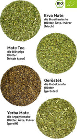 Set de degustación de Mate ● 4 variedades de Mate orgánico ● 100 g cada una Erva Mate + Yerba Mate + Mate Verde + Mate Tostado