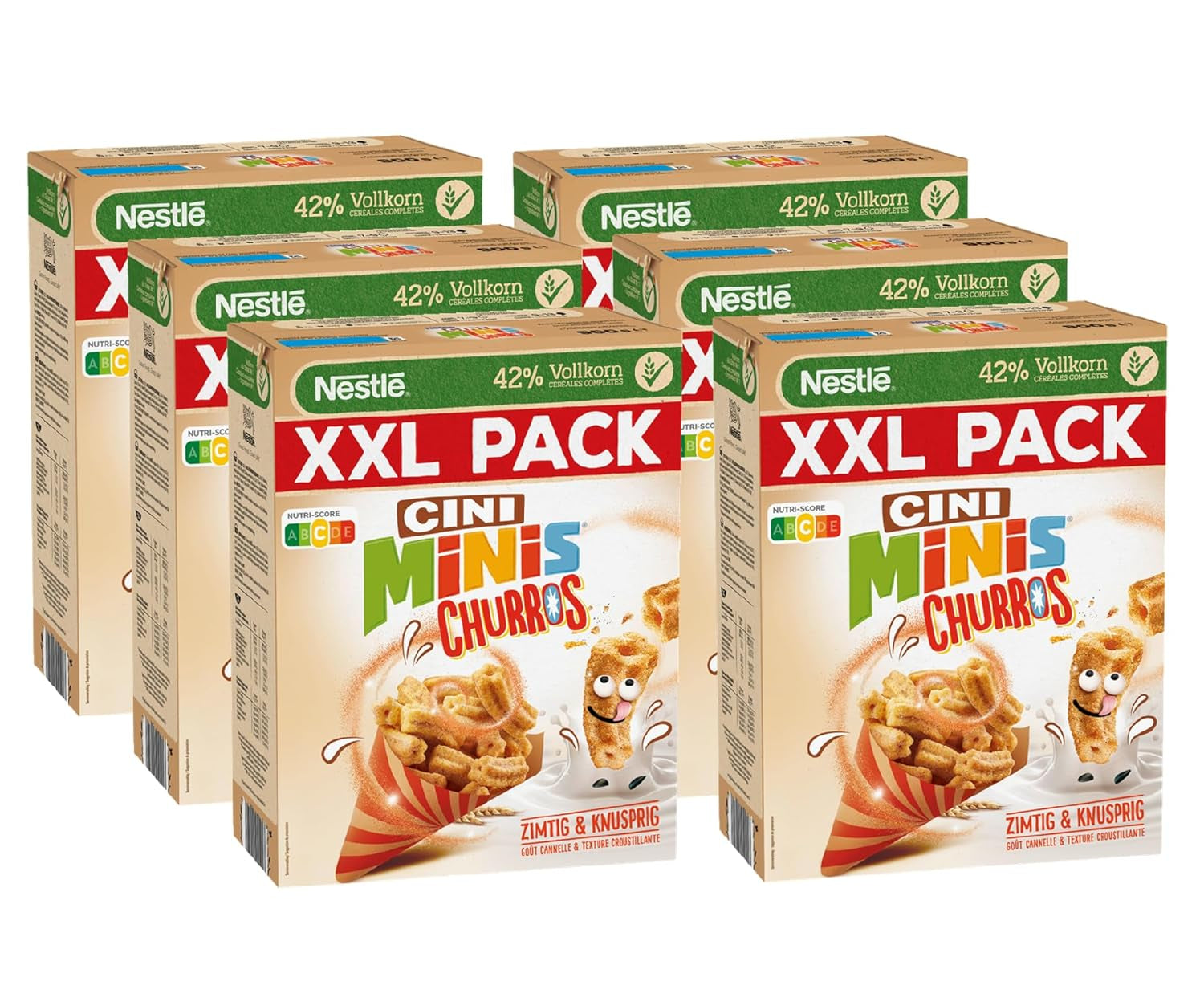 Cereales para el desayuno Nestlé CINI MINIS Churros con 42% de contenido de cereales integrales, paquete de 6 (6 x 900 g)