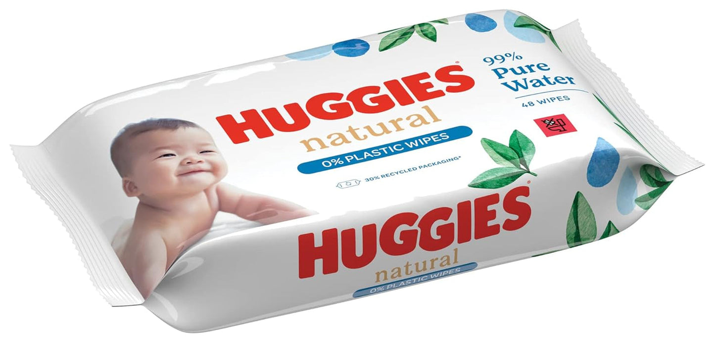 Huggies Toallitas húmedas naturalmente biodegradables para bebés sensibles, 8 x 48 toallitas, paquete a granel